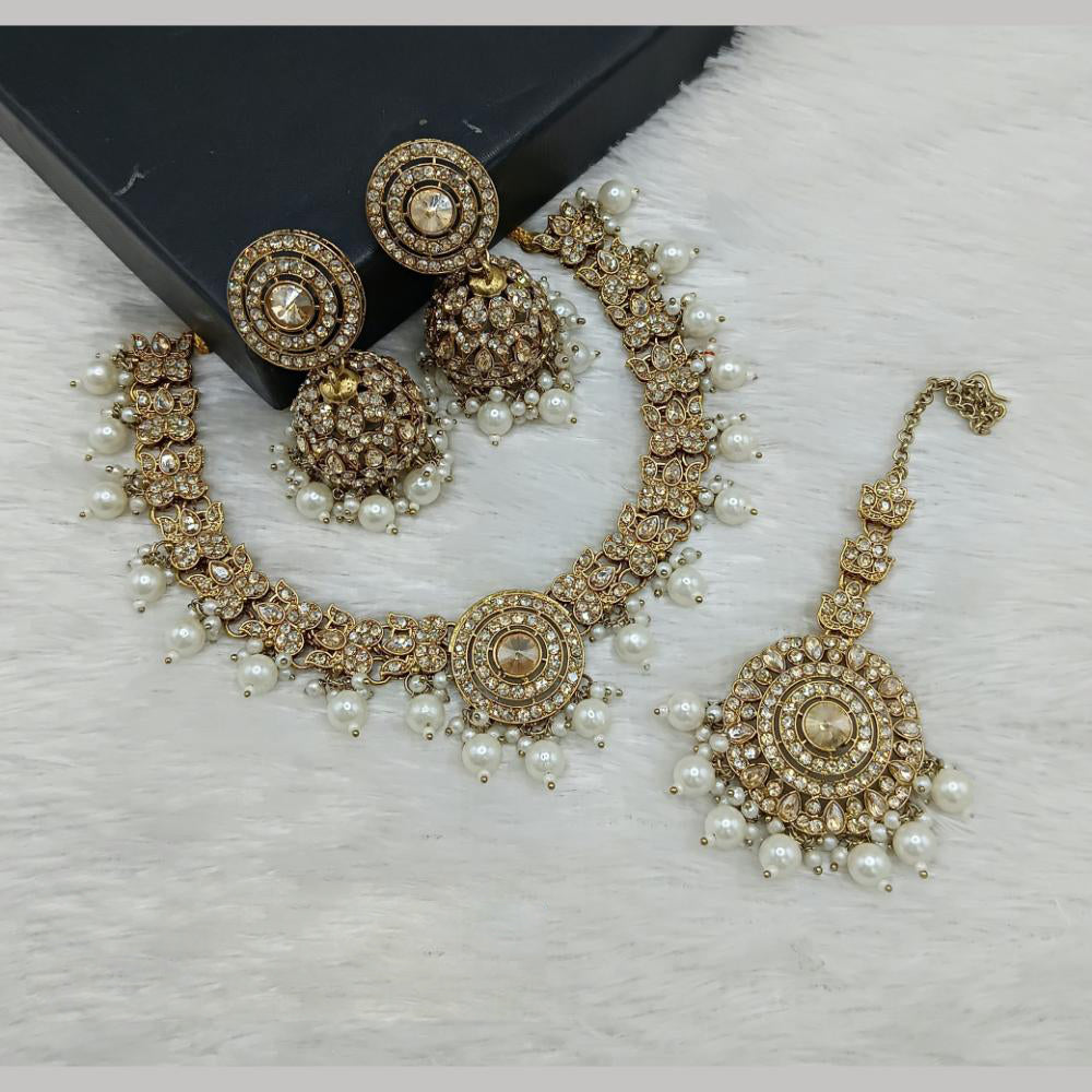 Lucentarts Jewellery Gold Plated Crystal Stone And Beads Necklace Set