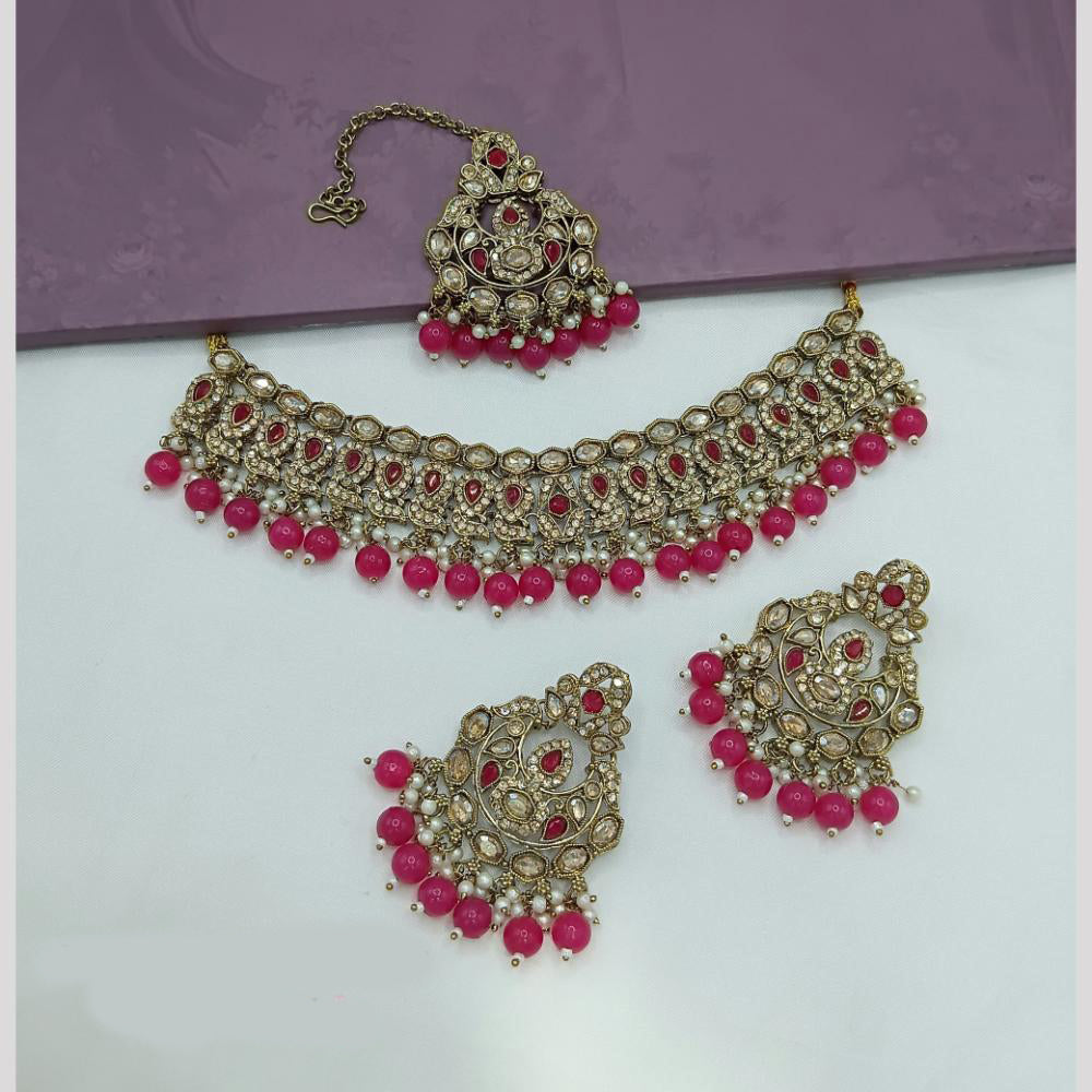 Lucentarts Jewellery Gold Plated Crystal Stone And Beads Choker Necklace Set