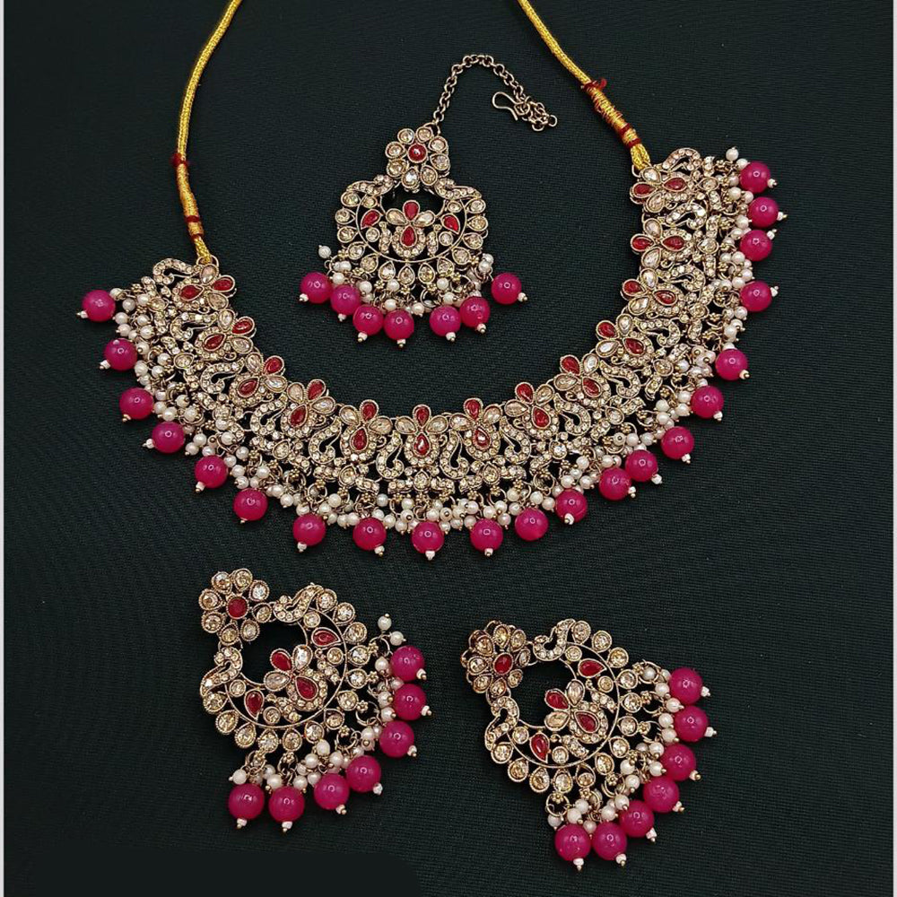 Lucentarts Jewellery Gold Plated Crystal Stone And Beads Choker Necklace Set