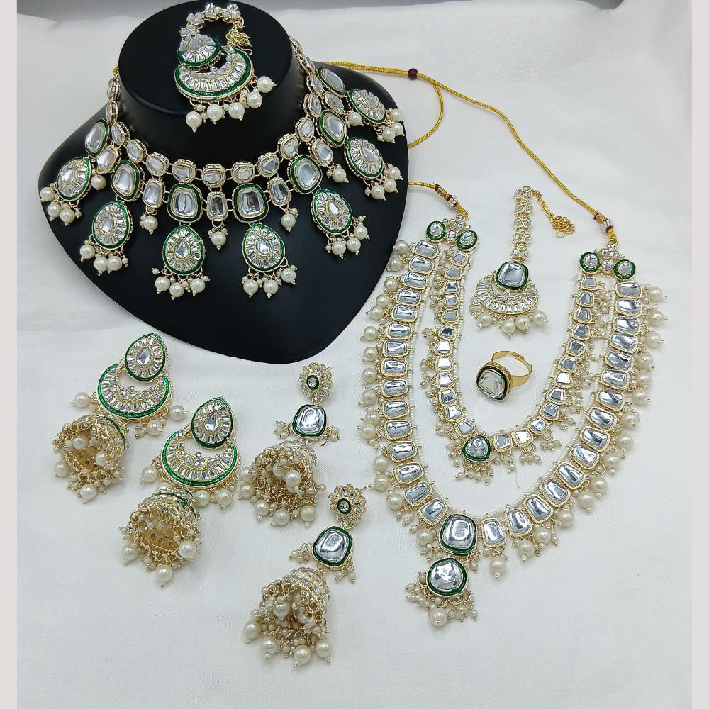 Lucentarts Jewellery Kundan Stone And Meenakari Semi Bridal Necklace Set