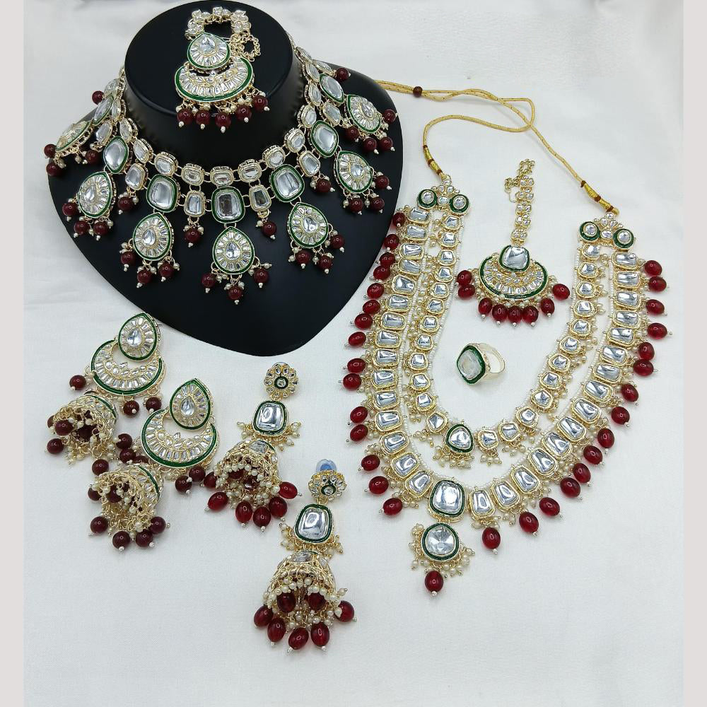 Lucentarts Jewellery Kundan Stone And Meenakari Semi Bridal Necklace Set