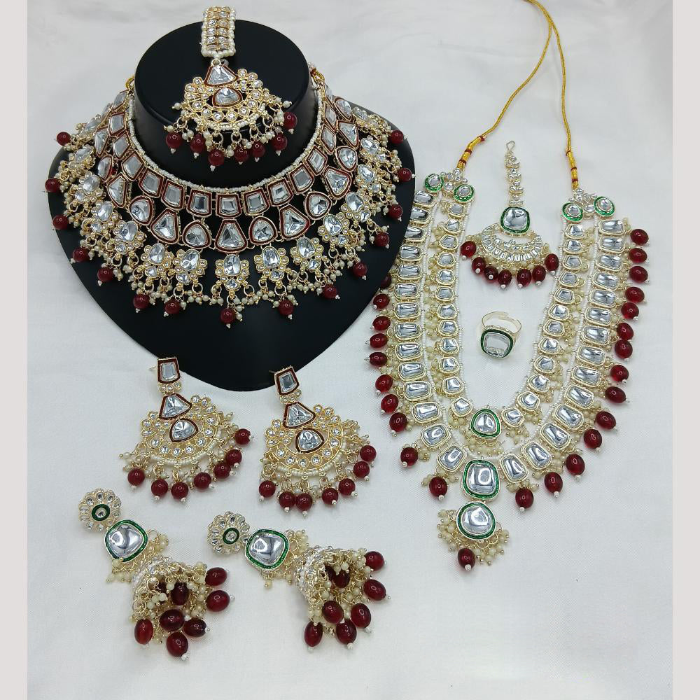 Lucentarts Jewellery Kundan Stone And Meenakari Semi Bridal Necklace Set