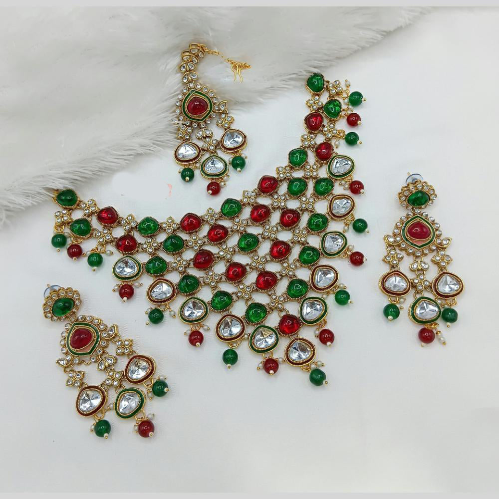 Lucentarts Jewellery Kundan And Beads Meenakari Choker Necklace Set