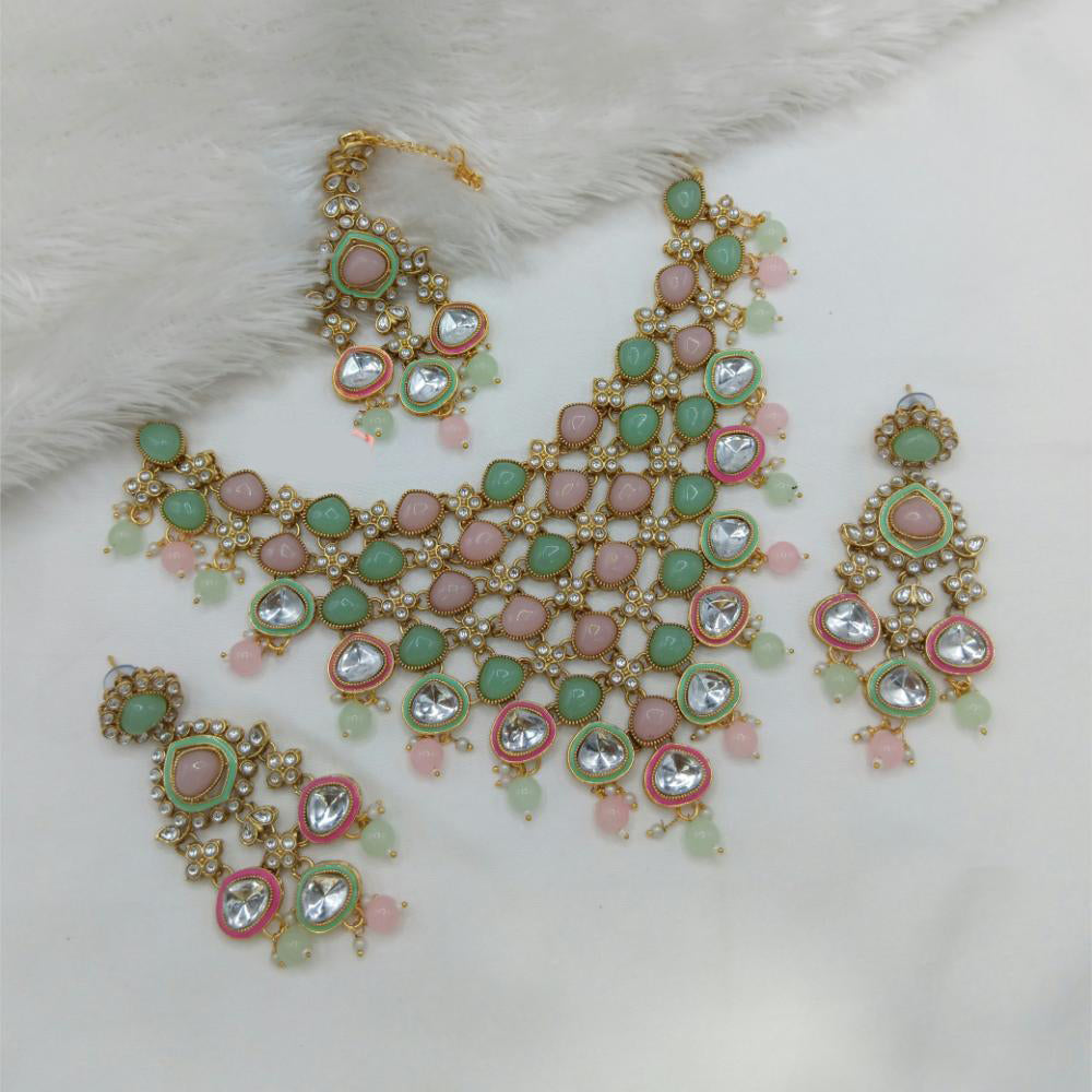 Lucentarts Jewellery Kundan And Beads Meenakari Choker Necklace Set