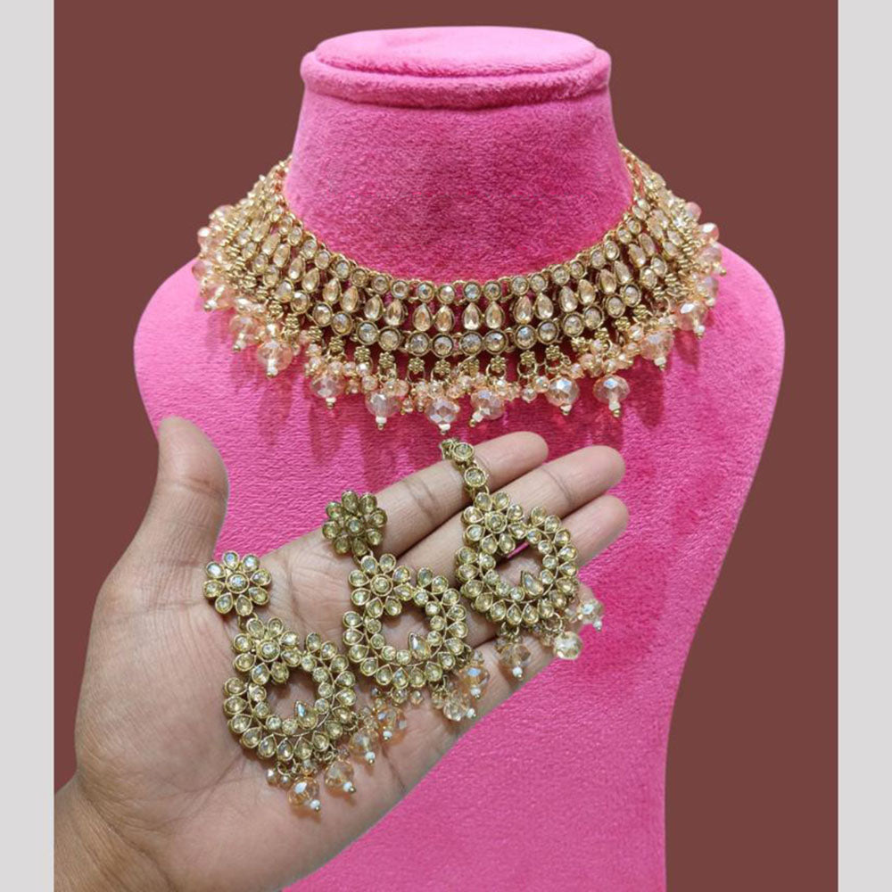 Lucentarts  Jewellery Kundan Beads Fusion Necklace Set with Maang Tikka