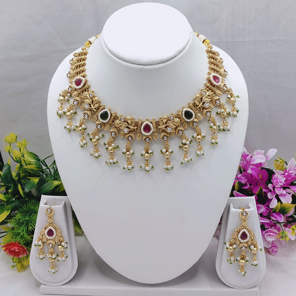 Lucentarts Jewellery Glow In Glod Pota Stone And Pearl Necklace Set
