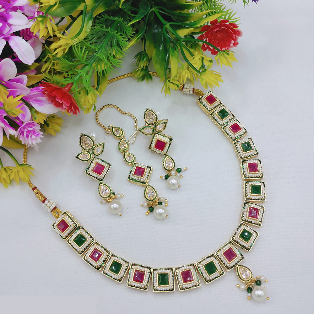 Lucentarts Jewellery Delicate Pota Stone And Pearl Necklace Set