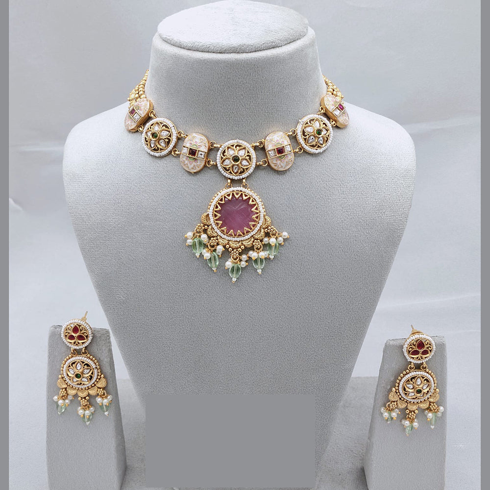 Lucentarts Jewellery Classic Pota And Meenakari Beads Pearl Necklace Set