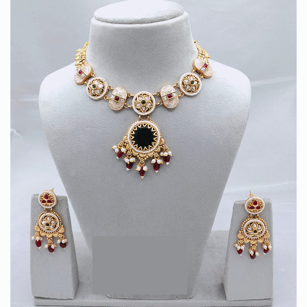 Lucentarts Jewellery Classic Pota And Meenakari Beads Pearl Necklace Set