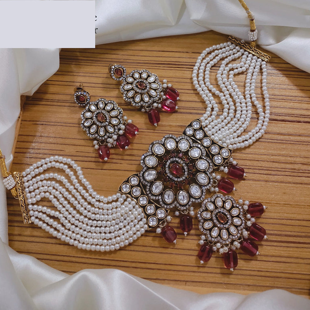 Lucentarts Jewellery Festive Pota And Austrian Beads Pearl Choker Necklace Set