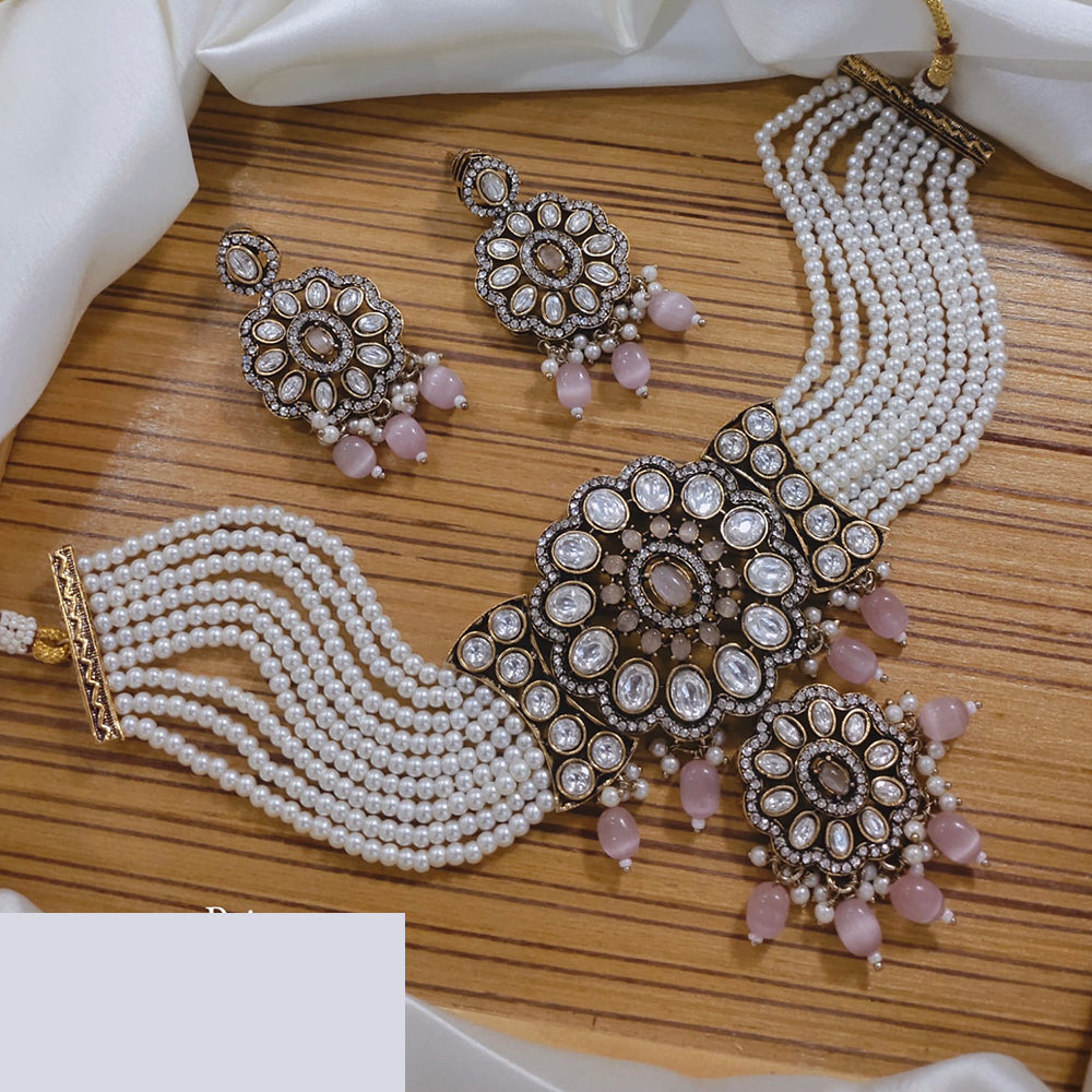 Lucentarts Jewellery Festive Pota And Austrian Beads Pearl Choker Necklace Set