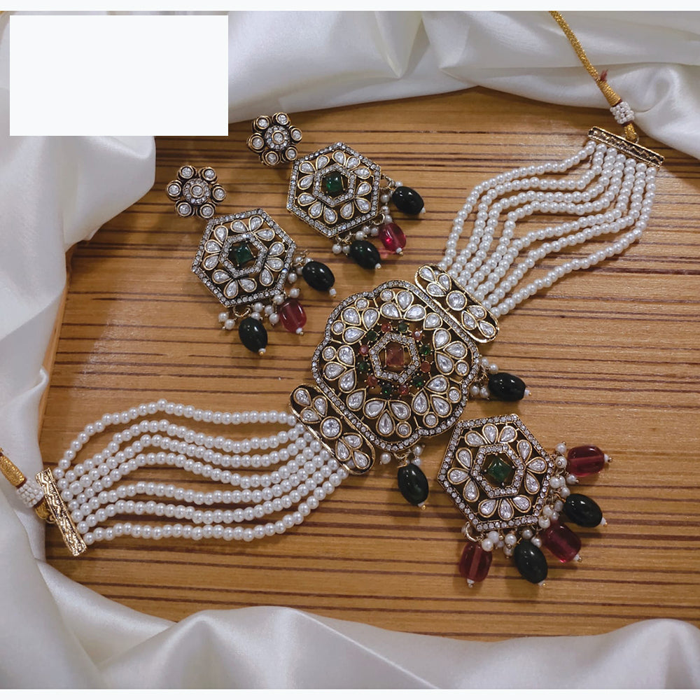 Lucentarts Jewellery Festive Pota And Austrian Beads Pearl Choker Necklace Set