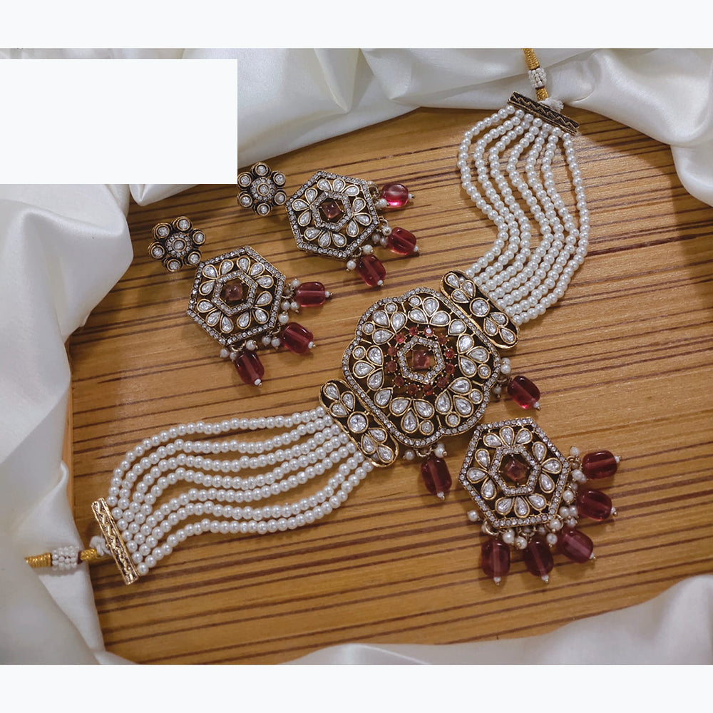 Lucentarts Jewellery Festive Pota And Austrian Beads Pearl Choker Necklace Set