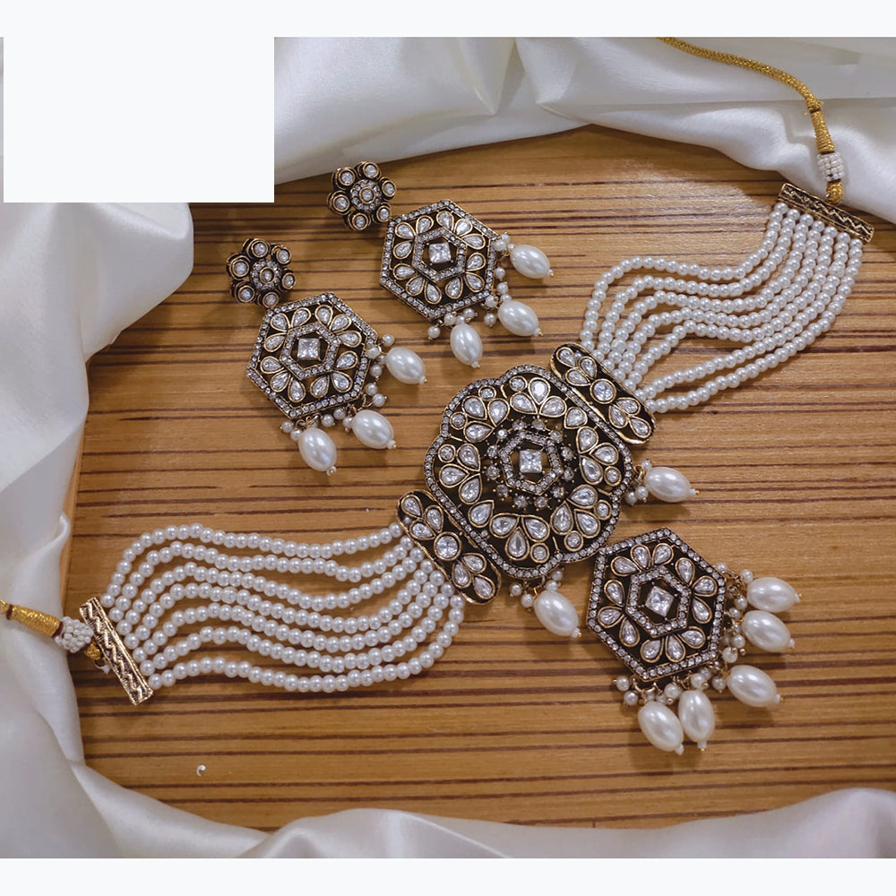 Lucentarts Jewellery Festive Pota And Austrian Beads Pearl Choker Necklace Set