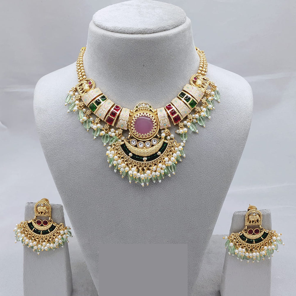Lucentarts Jewellery Classic Pota And Meenakari Beads Pearl Necklace Set