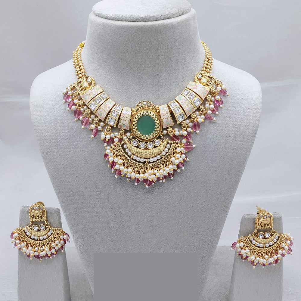 Lucentarts Jewellery Classic Pota And Meenakari Beads Pearl Necklace Set