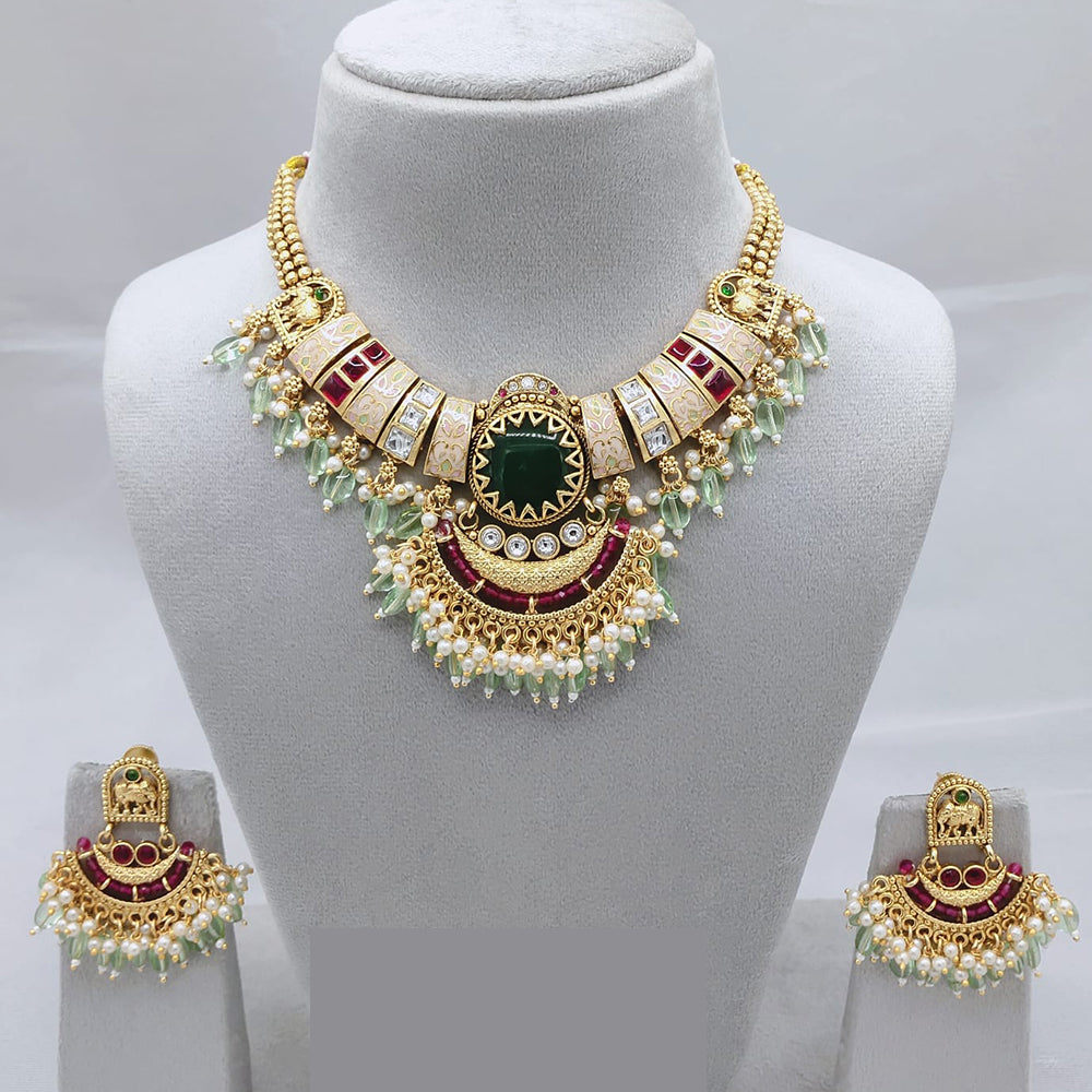 Lucentarts Jewellery Classic Pota And Meenakari Beads Pearl Necklace Set