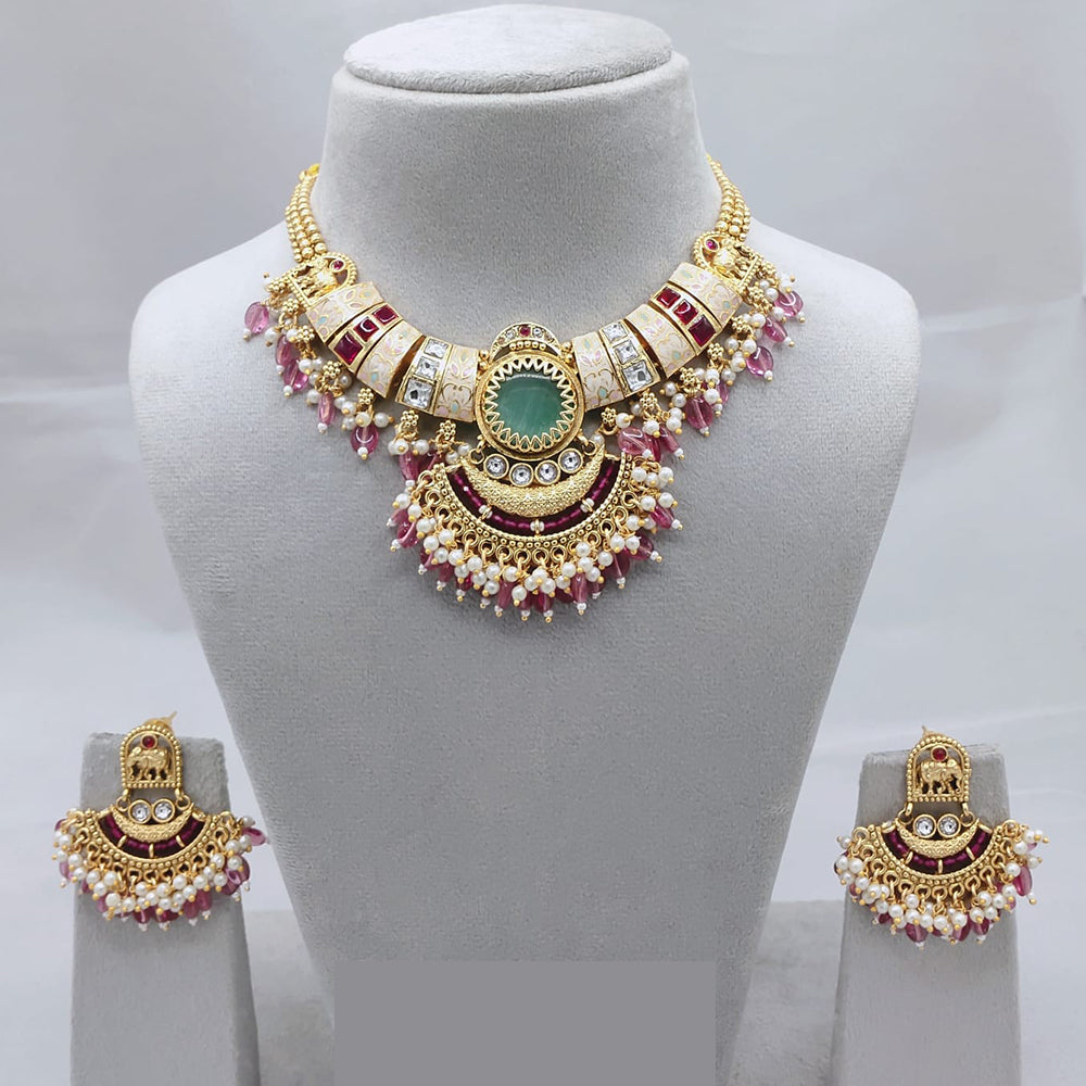 Lucentarts Jewellery Classic Pota And Meenakari Beads Pearl Necklace Set
