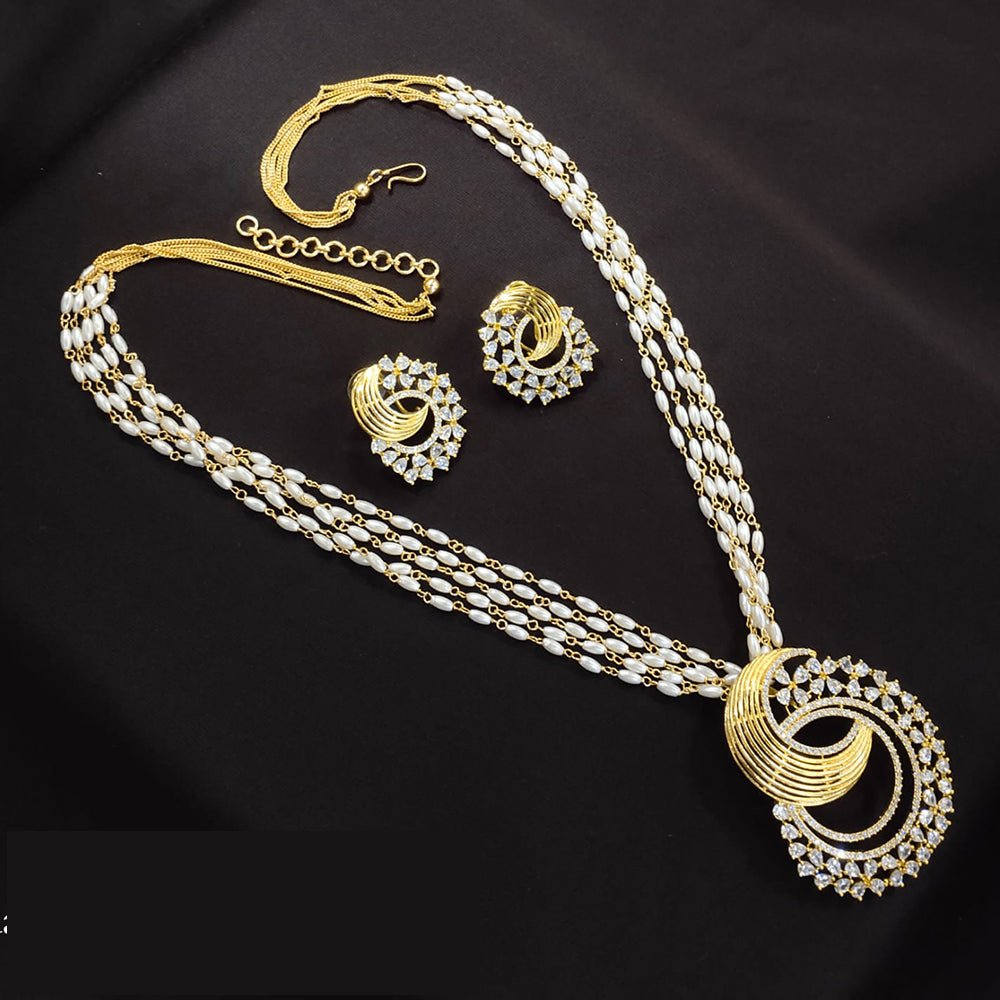 Lucentarts Jewellery Designer American Diamond With Pearl Long Necklace Set