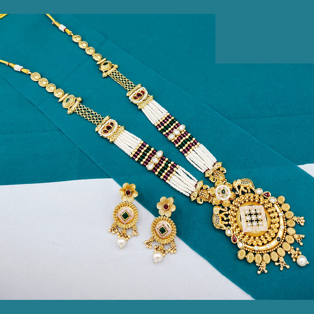 Lucentarts Jewellery Classic Pota And Meenakari Beads Pearl Long Necklace Set