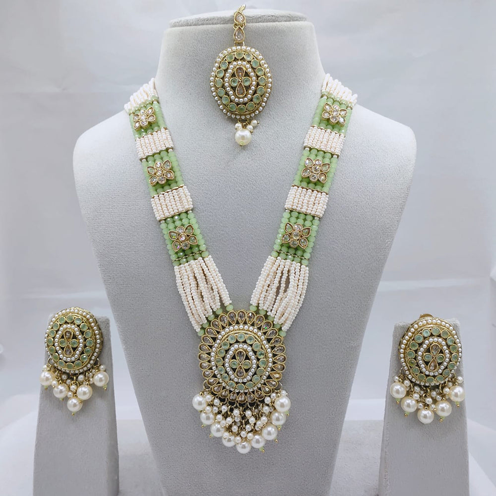 Lucentarts Jewellery Premium Crystal Stone And Pearl Beads Long Necklace Set