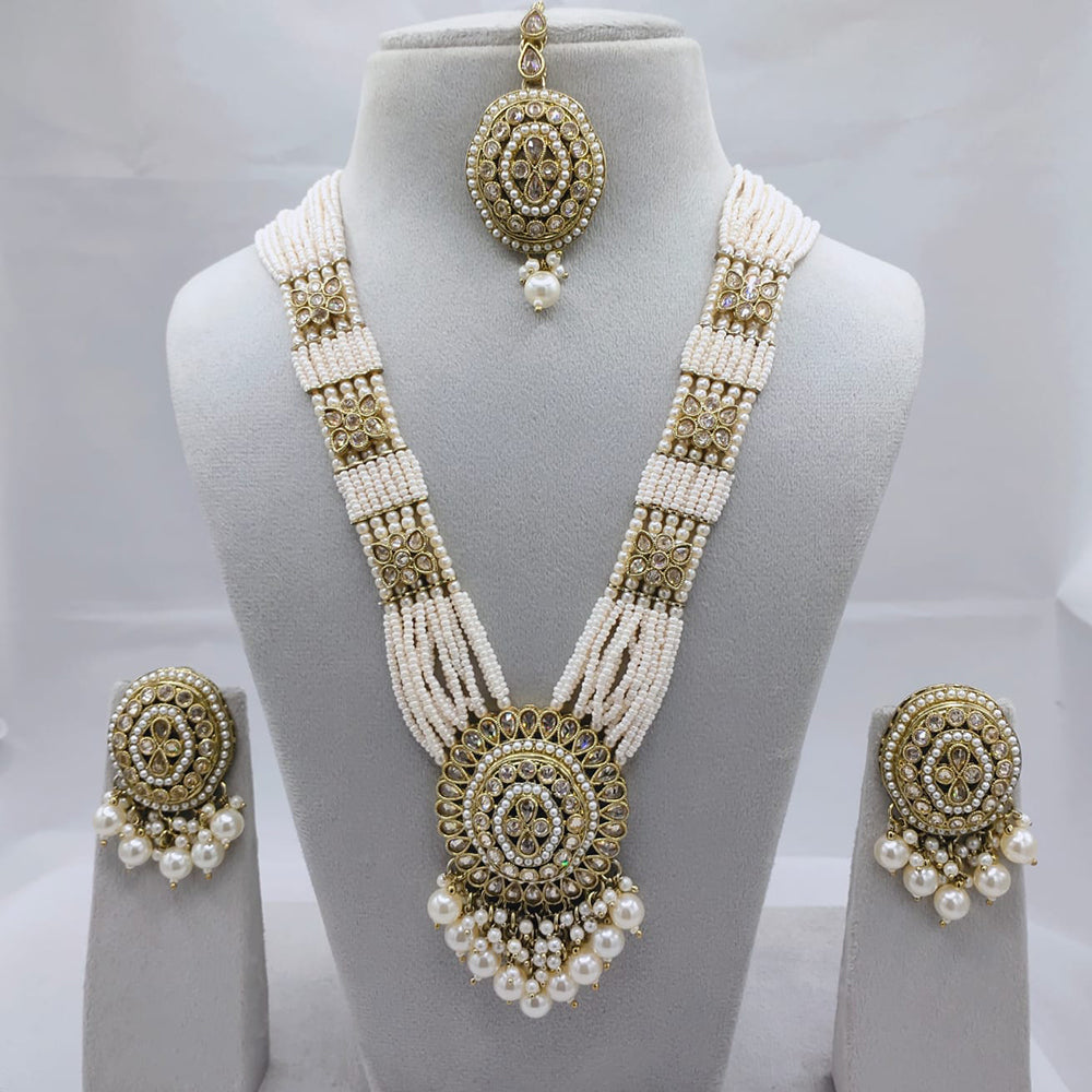 Lucentarts Jewellery Premium Crystal Stone And Pearl Beads Long Necklace Set