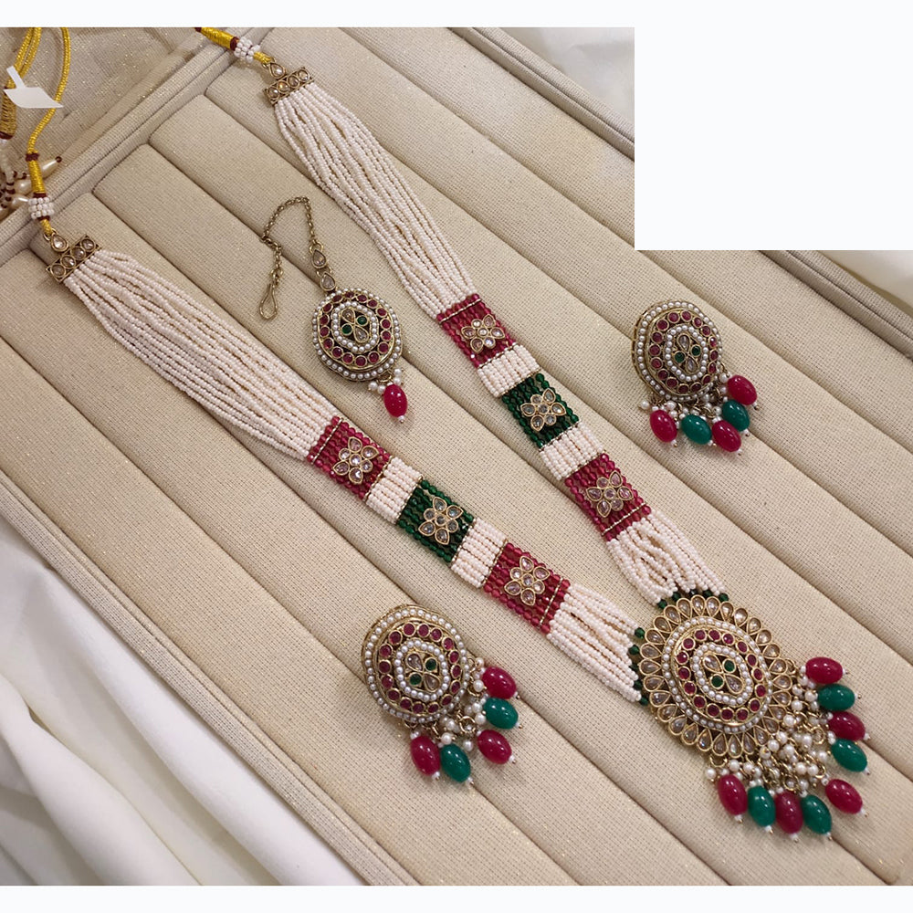 Lucentarts Jewellery Premium Crystal Stone And Pearl Beads Long Necklace Set