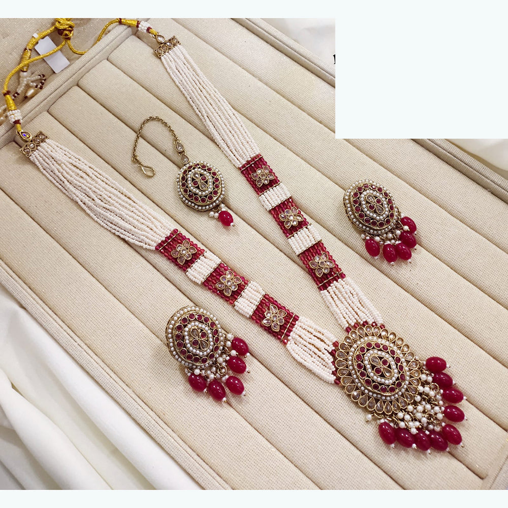 Lucentarts Jewellery Premium Crystal Stone And Pearl Beads Long Necklace Set