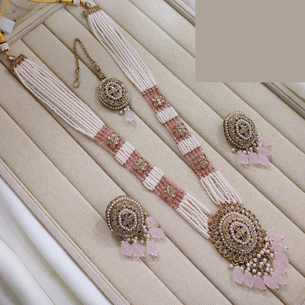 Lucentarts Jewellery Premium Crystal Stone And Pearl Beads Long Necklace Set