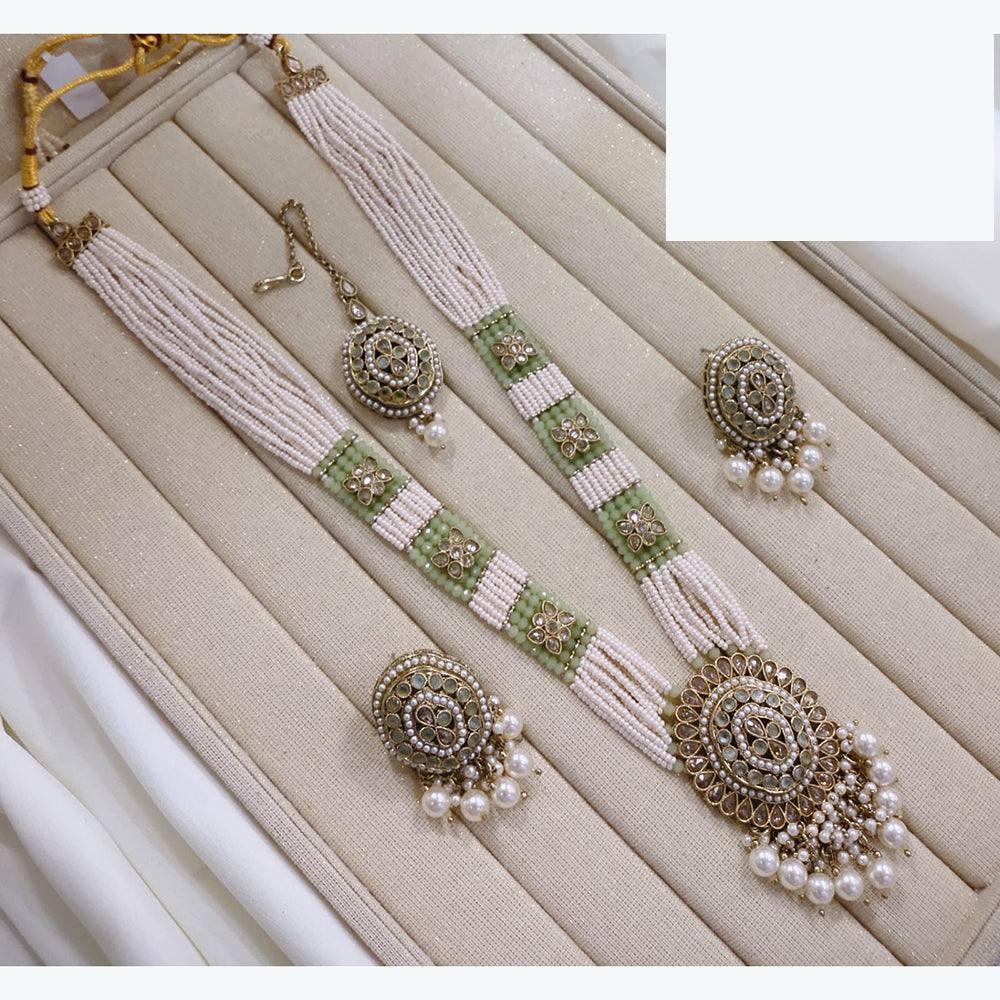 Lucentarts Jewellery Premium Crystal Stone And Pearl Beads Long Necklace Set