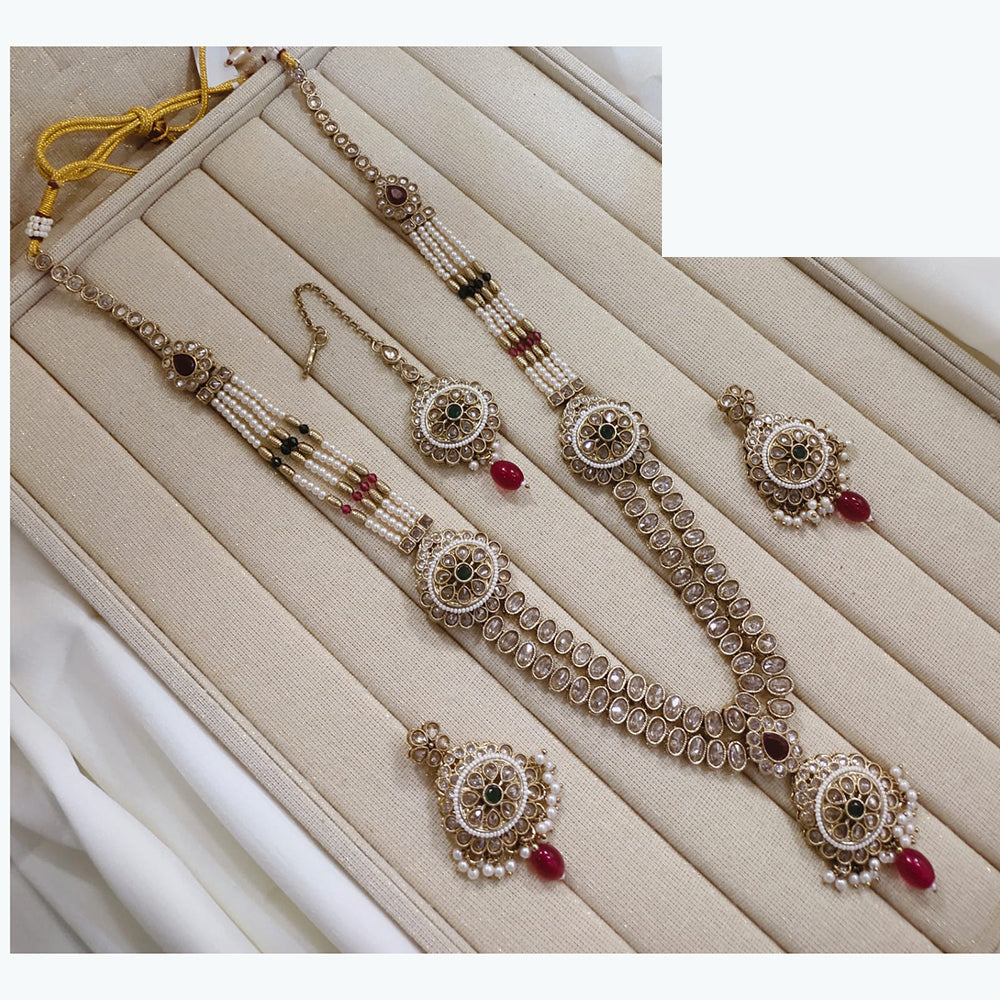 Lucentarts Jewellery Premium Crystal Stone And Pearl Beads Long Necklace Set