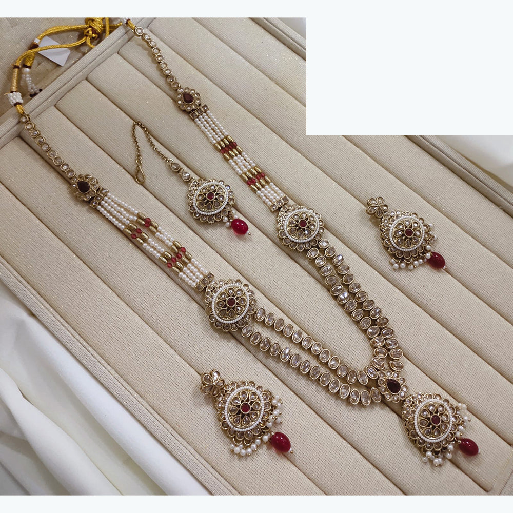 Lucentarts Jewellery Premium Crystal Stone And Pearl Beads Long Necklace Set