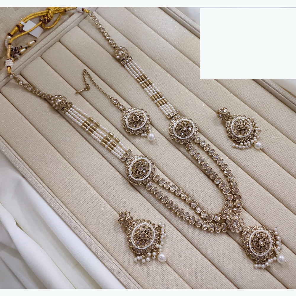 Lucentarts Jewellery Premium Crystal Stone And Pearl Beads Long Necklace Set