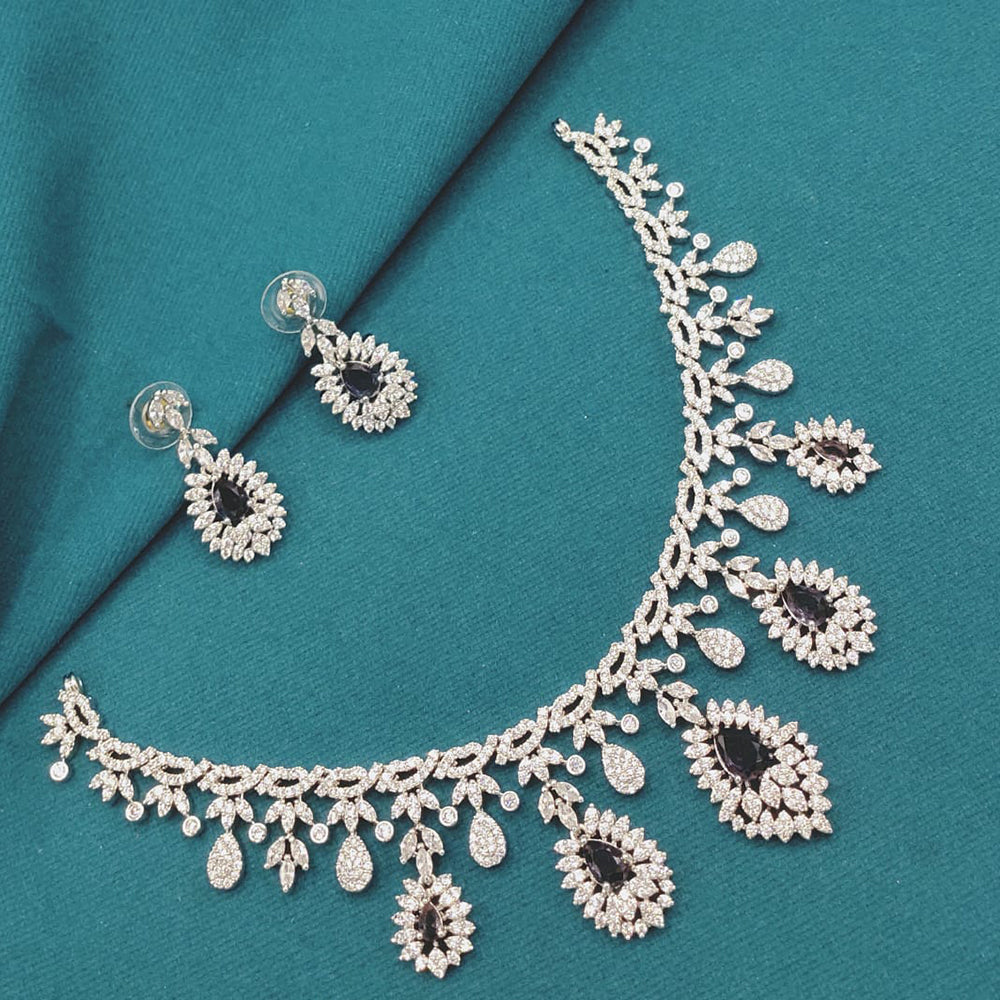 Lucentarts Jewellery Designer American Diamond Necklace Set
