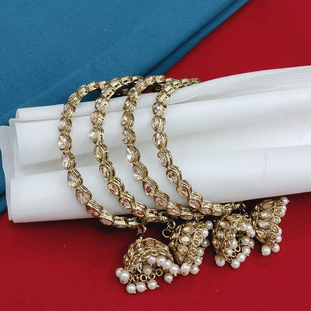 Lucentarts Jewellery Elegant Austrian Stone And Pearl Statement Bangles Set