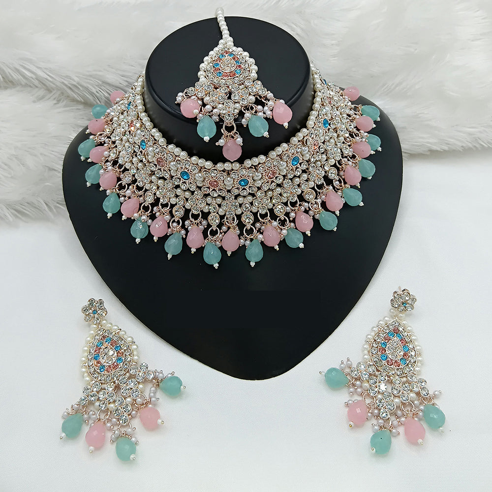 Lucentarts Jewellery Fashion Choker Necklace Set Sparkling Austrain Stone With Beads