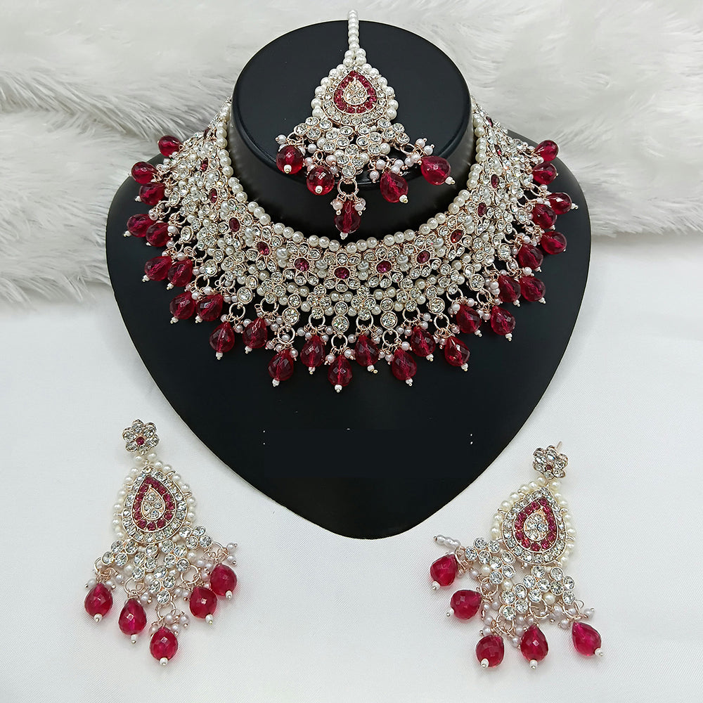 Lucentarts Jewellery Fashion Choker Necklace Set Sparkling Austrain Stone With Beads