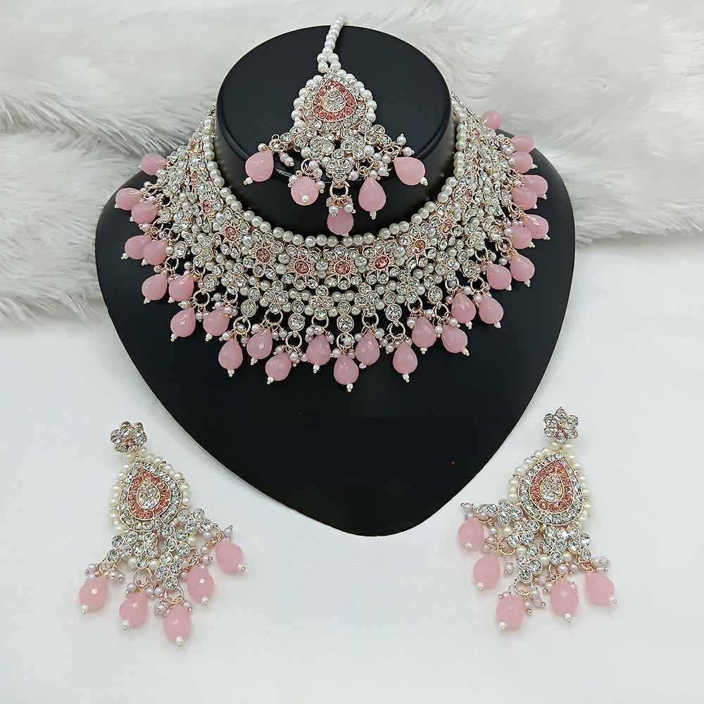 Lucentarts Jewellery Fashion Choker Necklace Set Sparkling Austrain Stone With Beads