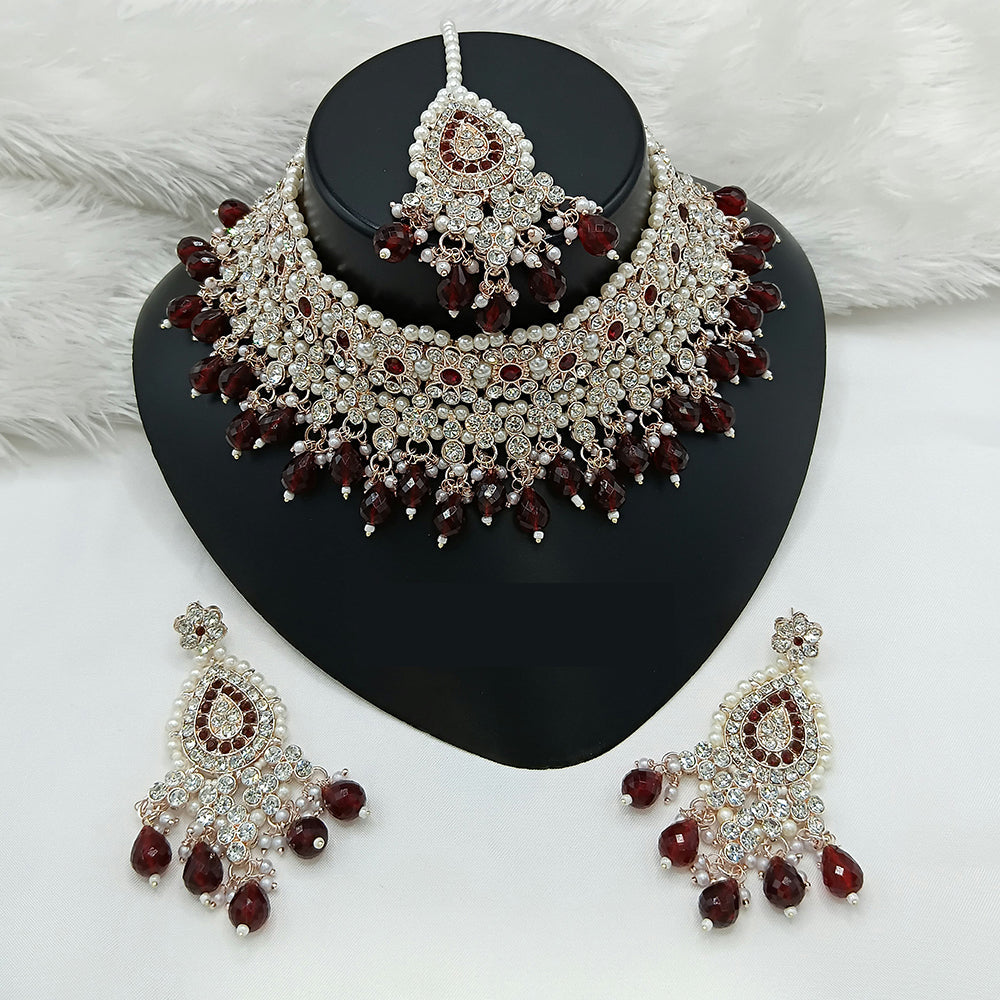 Lucentarts Jewellery Fashion Choker Necklace Set Sparkling Austrain Stone With Beads