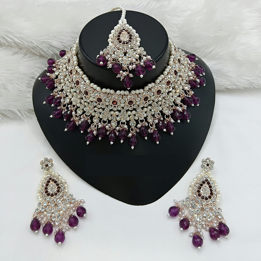 Lucentarts Jewellery Fashion Choker Necklace Set Sparkling Austrain Stone With Beads