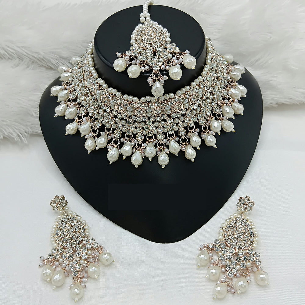 Lucentarts Jewellery Fashion Choker Necklace Set Sparkling Austrain Stone With Beads