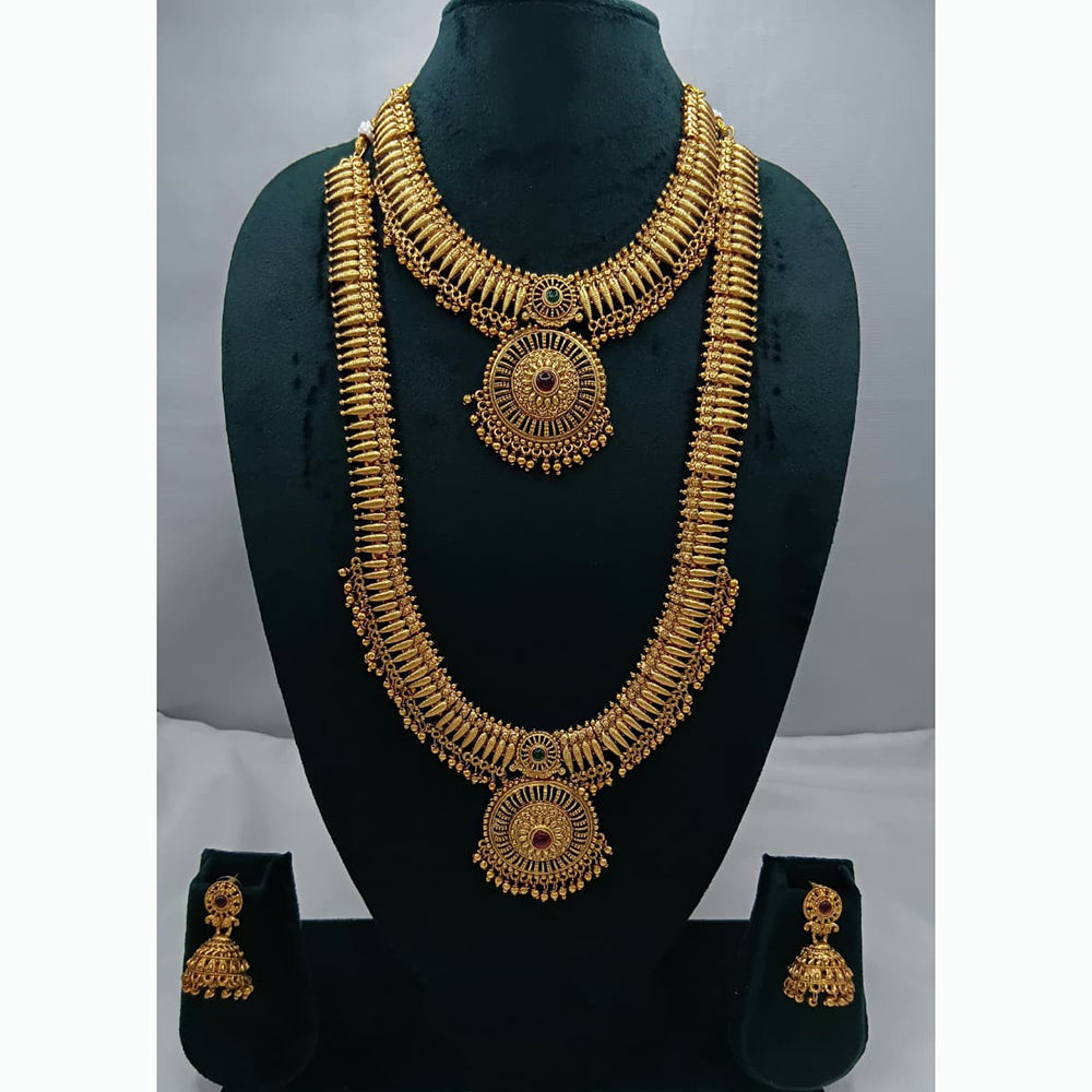 Lucentarts Jewellery Gold Plated Pota Stone Double Necklace Set