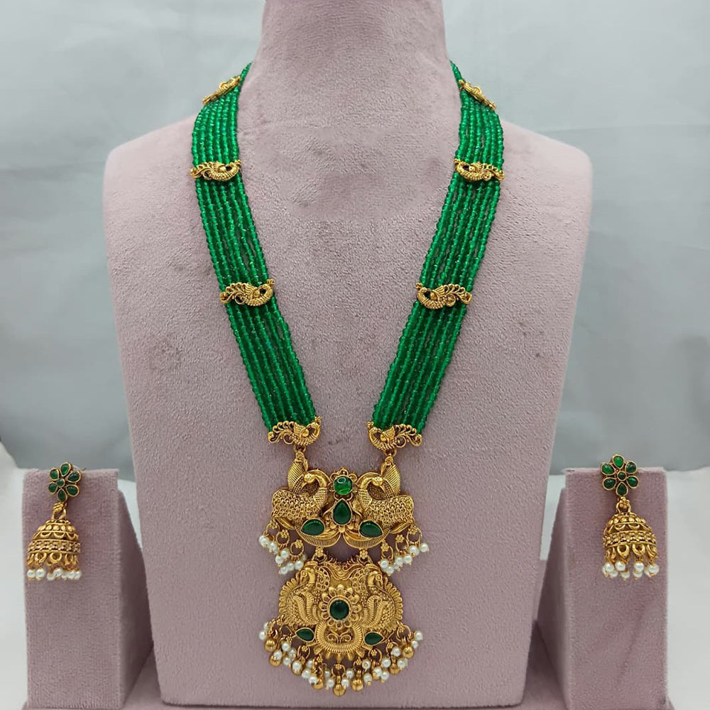 Lucentarts Jewellery Traditional Pota Stone And Pearl Long Necklace Set