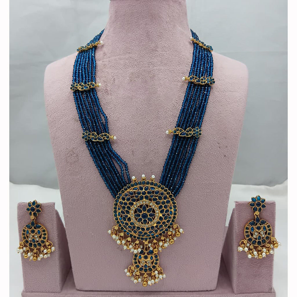 Lucentarts Jewellery Traditional Pota Stone And Pearl Long Necklace Set
