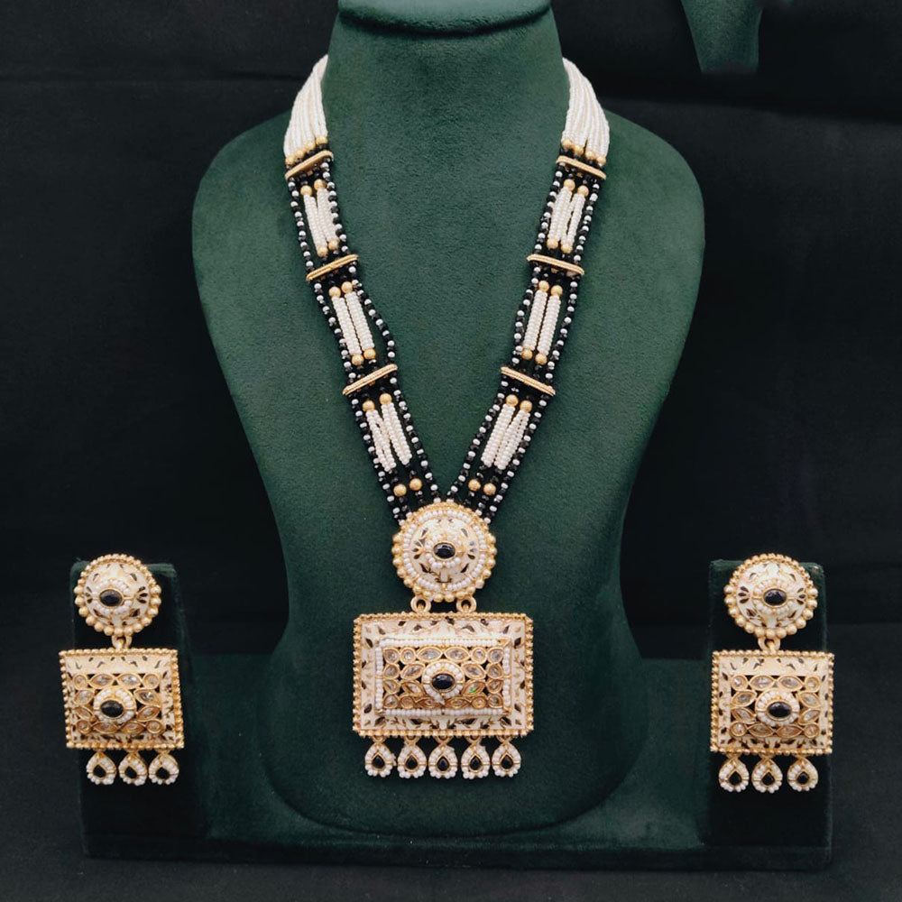 Lucentarts Jewellery Royal Crystal Stone And Pearl Meenakari Long Necklace Set