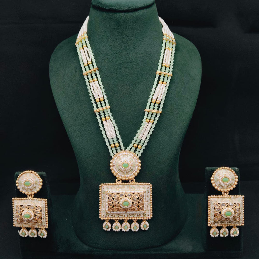 Lucentarts Jewellery Royal Crystal Stone And Pearl Meenakari Long Necklace Set