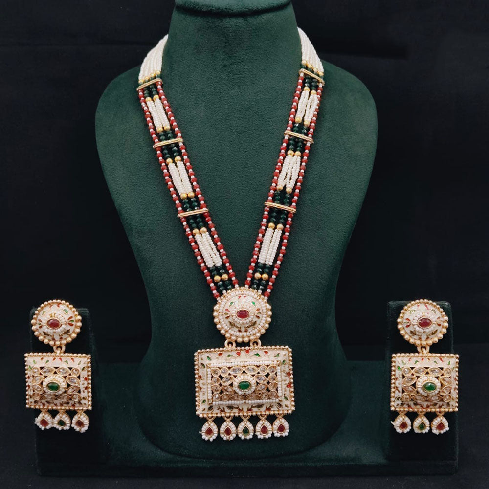 Lucentarts Jewellery Royal Crystal Stone And Pearl Meenakari Long Necklace Set