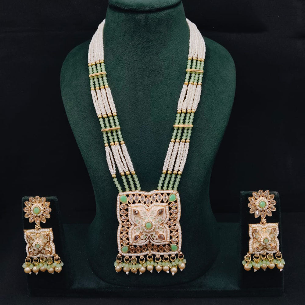 Lucentarts Jewellery Royal Crystal Stone And Pearl Meenakari Long Necklace Set
