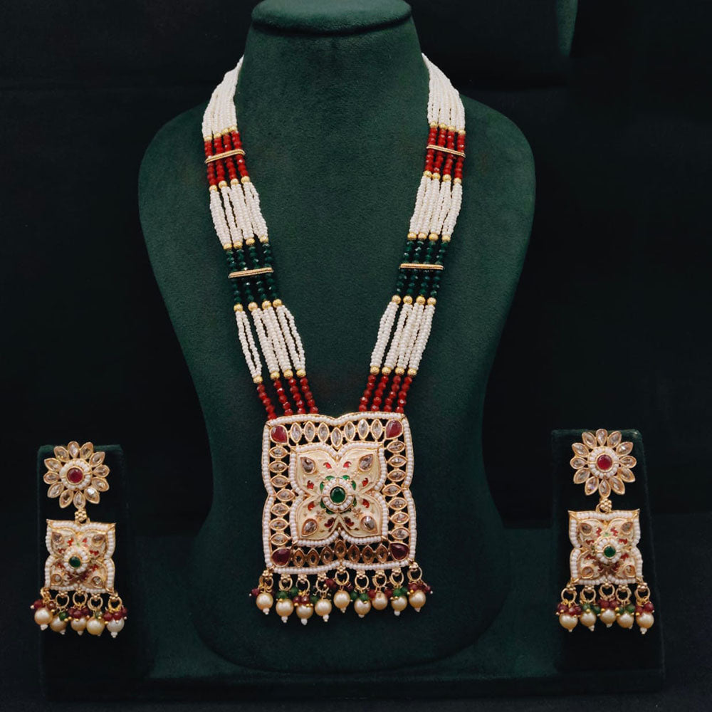 Lucentarts Jewellery Royal Crystal Stone And Pearl Meenakari Long Necklace Set