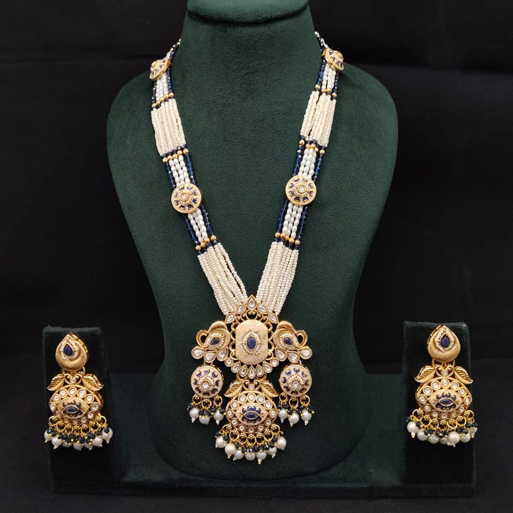Lucentarts Jewellery Royal Crystal Stone And Pearl Meenakari Long Necklace Set